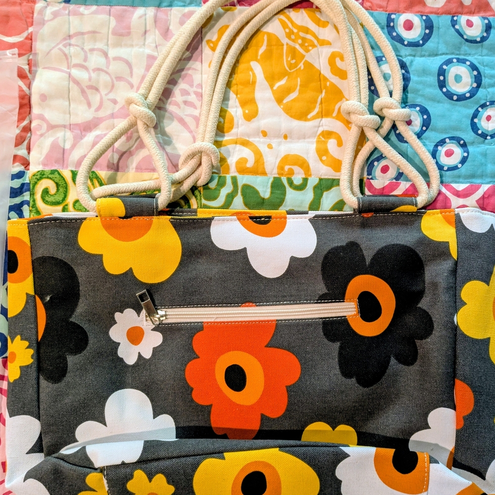 Vibrant Floral Tote with Rope Handles